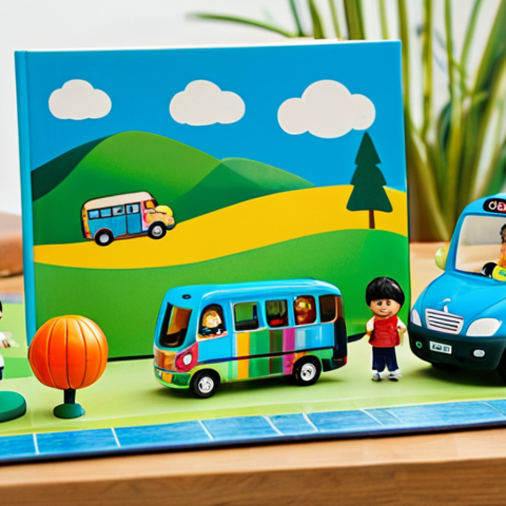 **
A family-friendly scene featuring a bright and colorful landscape with a "Tayo the Little Bus" themed playset. Children are happily playing with toy versions of 띠띠뽀 and his friends, fully clothed in modest clothing. In the background, a parent reads a 띠띠뽀 picture book to another child. The scene is safe for work, appropriate content, and promotes a professional, family-friendly atmosphere. Perfect anatomy, correct proportions, and a natural pose are essential. High quality rendering.
**