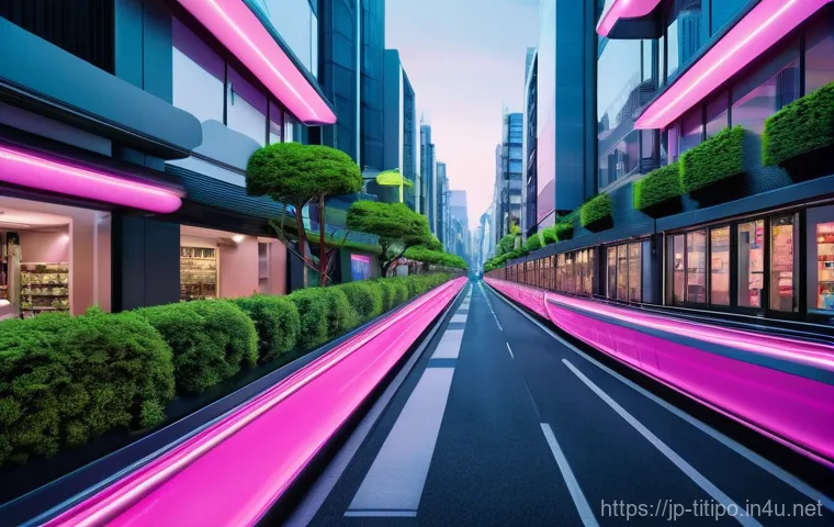띠띠뽀와 친환경 교통수단 - **Prompt:** A bustling, futuristic Japanese cityscape at dusk, bathed in the soft glow of neon light...