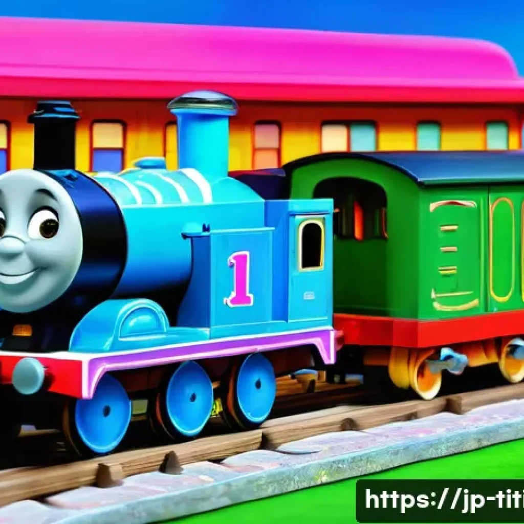 띠띠뽀 콘텐츠 마케팅 전략 - A vibrant and detailed animated scene featuring Titipo, the energetic blue train, alongside his frie...