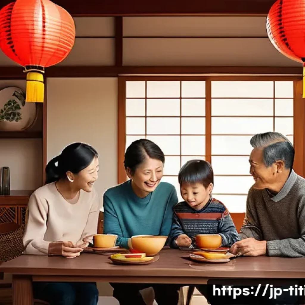 띠띠뽀의 글로벌 마케팅 전략 - A vibrant family scene in a modern Asian home setting, showcasing multiple generations enjoying a pr...