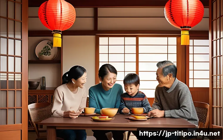 띠띠뽀의 글로벌 마케팅 전략 - A vibrant family scene in a modern Asian home setting, showcasing multiple generations enjoying a pr...