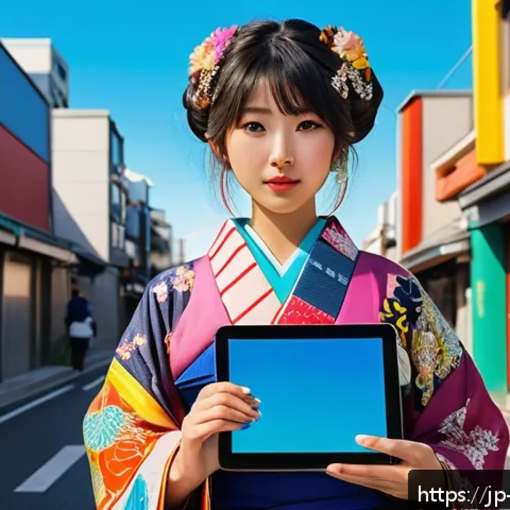 띠띠뽀와 세계 애니메이션 시장 - A vibrant, multicultural anime-style character design blending traditional Japanese kimono elements ...