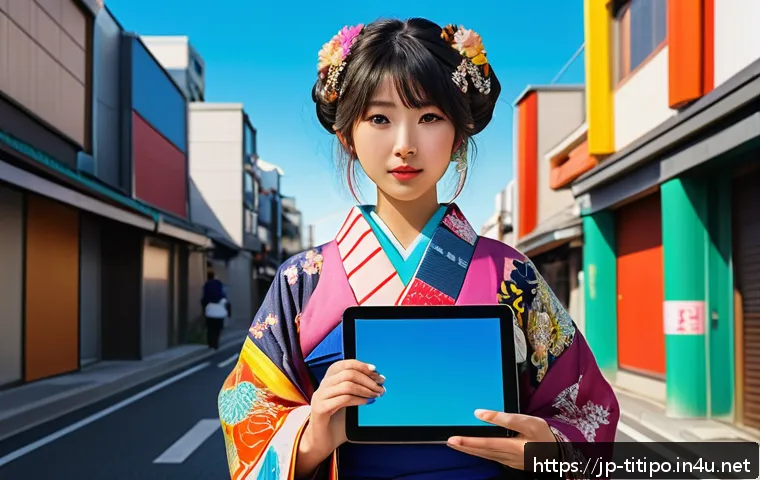 띠띠뽀와 세계 애니메이션 시장 - A vibrant, multicultural anime-style character design blending traditional Japanese kimono elements ...