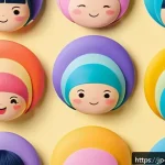 띠띠뽀와 다른 기차 콘텐츠 비교 - A bright and colorful scene featuring a group of soft, round, and friendly cartoon characters inspir...
