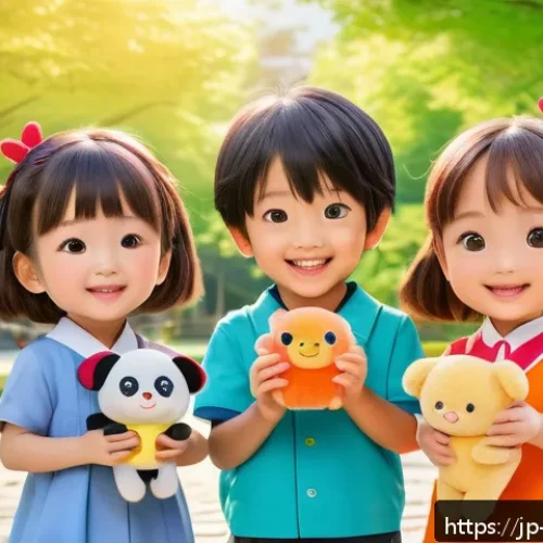 띠띠뽀 애니메이션 줄거리 - A vibrant scene featuring a diverse group of adorable animated children characters from a Japanese-s...