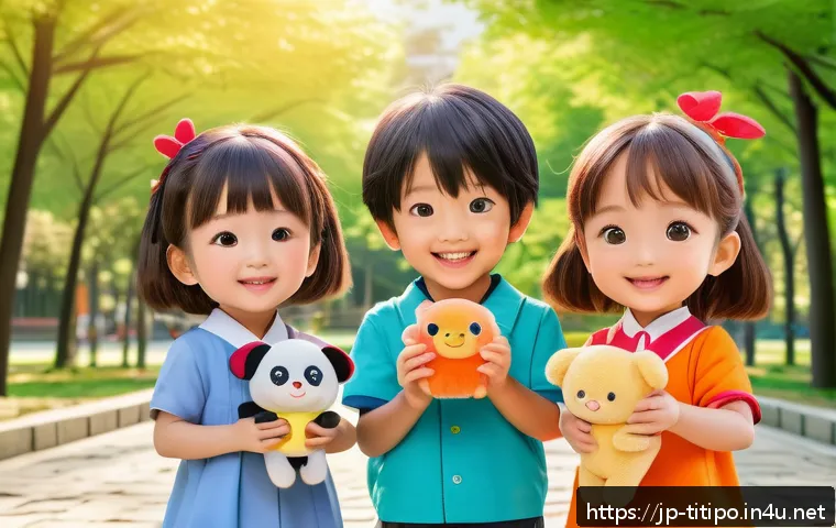 띠띠뽀 애니메이션 줄거리 - A vibrant scene featuring a diverse group of adorable animated children characters from a Japanese-s...